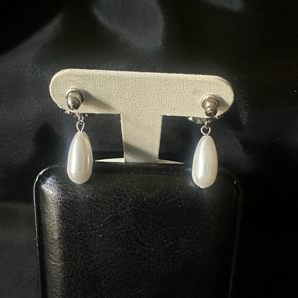 Faux Pearl & Rhinestone Earrings - Picture 2 of 4